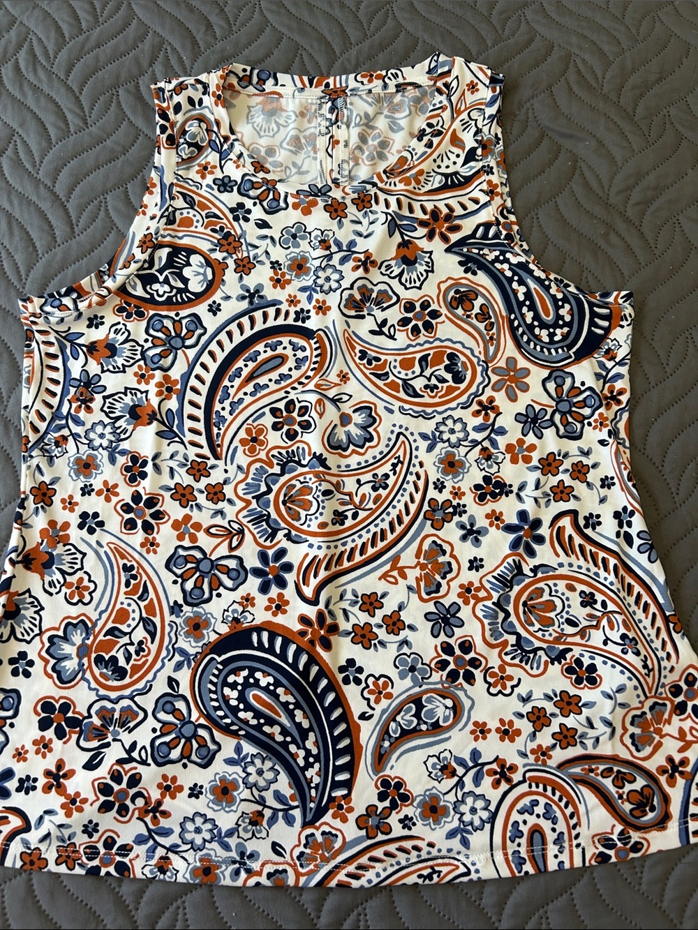 💐 Sleeveless Paisley Floral Tank Top - White/Navy/Orange